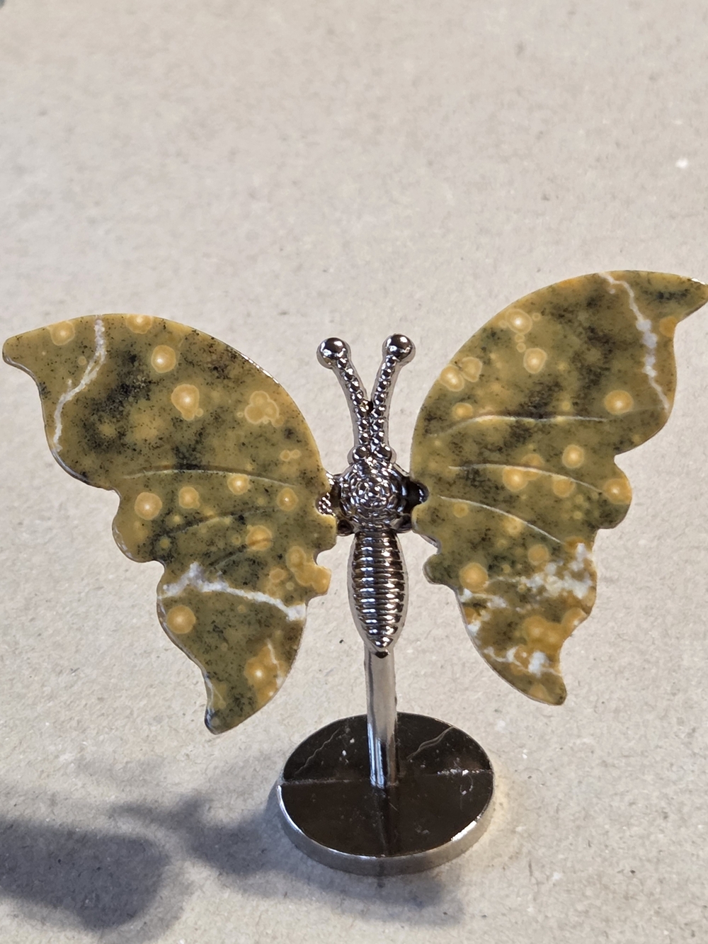 Orbical Jasper Crystal Butterfly Wings On Metal Body Stand Decor